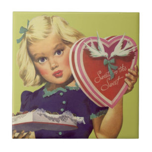  Cute Valentijnsdag, meisje met chocolade Tegeltje