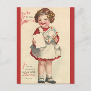  Cute Valentijnsdag, meisje met liefdesbrief Feestdagenkaart