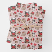 Cute Valentijnsdag Panda Beer Love Pattern Inpakpapier Vel (In situ)