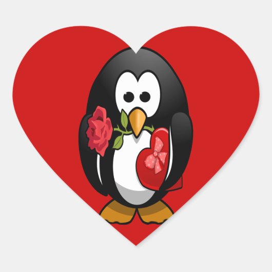 Cute Valentijnsdag Penguin Funny Cartoon Hart Sticker (Voorkant)
