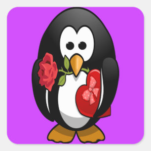 Cute Valentijnsdag Penguin Funny Cartoon Vierkante Sticker