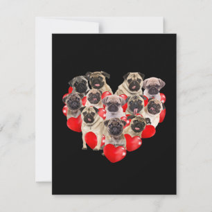 Cute Valentijnsdag Pug Dog Heart Puppy Bedankkaart