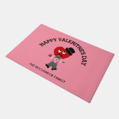 Cute Valentijnsdag Red Heart Pink Monogram Deurmat (Schuin)