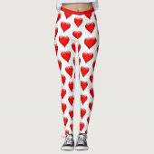Cute Valentijnsdag Red Pattern Harts on White Leggings (Voorkant)