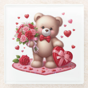 Cute Valentijnsdag Teddy Bear Glazen Onderzetter