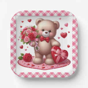 Cute Valentijnsdag Teddy Bear Papieren Bordje