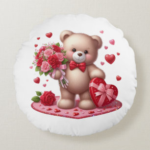 Cute Valentijnsdag Teddy Bear Rond Kussen