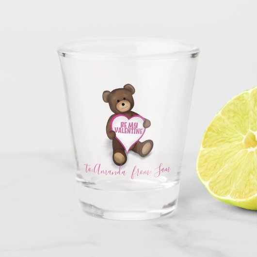 Cute Valentijnsdag Teddy Bear Whimsical Shot Glas (Voorkant)