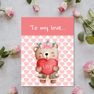 Cute Valentijnse teddybeer stuurt liefdeshart Briefkaart