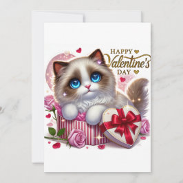 Cute Valentijnskaart met platte Ragdoll-kat voor d Feestdagenkaart