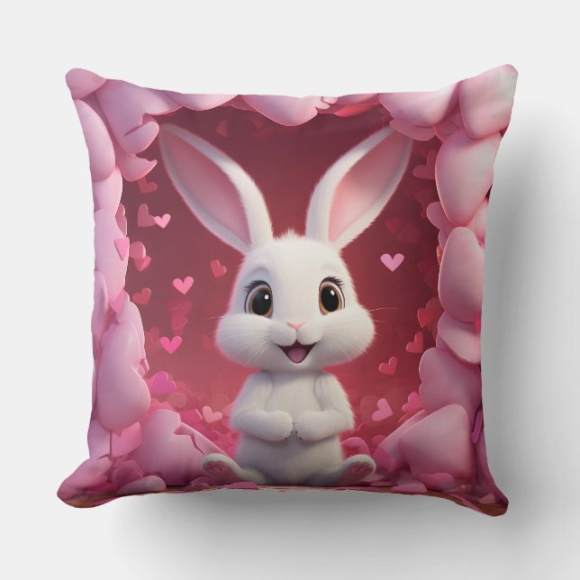 Cute Valentine Bunny Throw Pillow  Kussen (Voorkant)