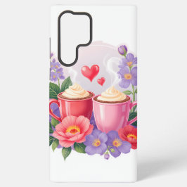 Cute Valentine Cocoa Mugs with Flowers & Hearts Samsung Galaxy Hoesje