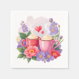 Cute Valentine Cocoa Mugs with Flowers & Hearts Servet