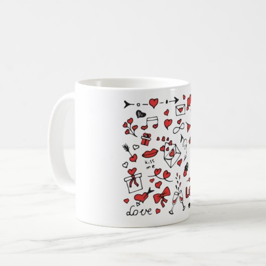 Cute Valentine Day Doodle Love Design on White Mug (Devant gauche)