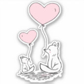Cute Valentine Foxes Pink Heart Balloons Design Sticker (Voorkant)