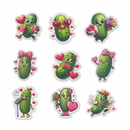 Cute Valentine Pickle Sticker Sheet (Devant)