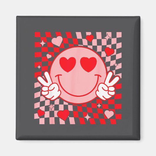 Cute Valentine Smile Face Smiling Checkered Patter Magneet (Voorkant)
