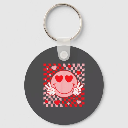 Cute Valentine Smile Face Smiling Checkered Patter Sleutelhanger (Voorkant)