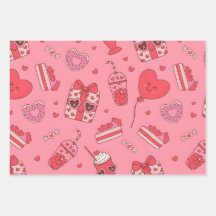 Cute Valentine Treats Wrapping Paper – Pink Hearts