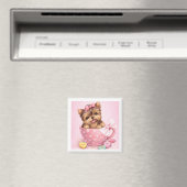Cute Valentine Yorkie in Pink Teacup Magnet (In Situ (Lave-vaisselle))