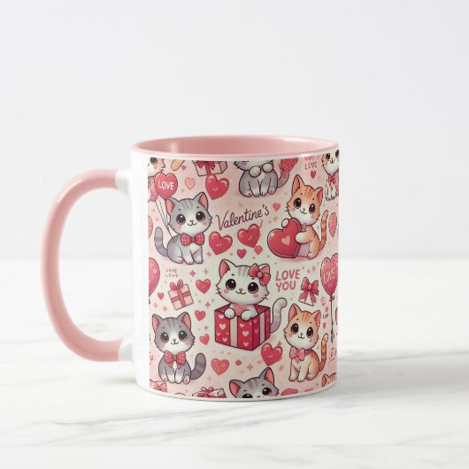 Cute Valentine's Day Chat Mug - Cadeau pour Amoure (Gauche)
