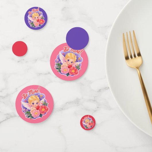 Cute Valentine's Day Cupid with "Be Mine" Confetti (Groep)