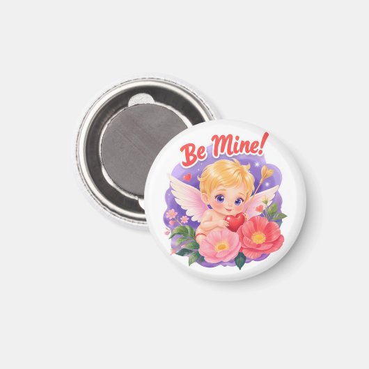 Cute Valentine's Day Cupid with "Be Mine" Magneet (Voorkant / Achterkant)