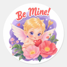 Cute Valentine's Day Cupid with "Be Mine" Ronde Sticker