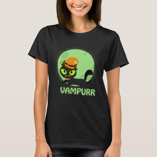 Cute Vampire Cat Halloween Vampurr T-shirt (Voorkant)