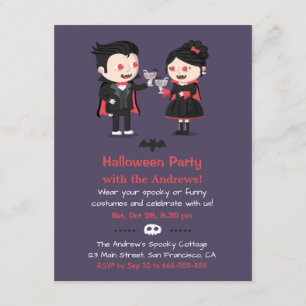 Cute Vampire Couple Halloween Invitations de fête