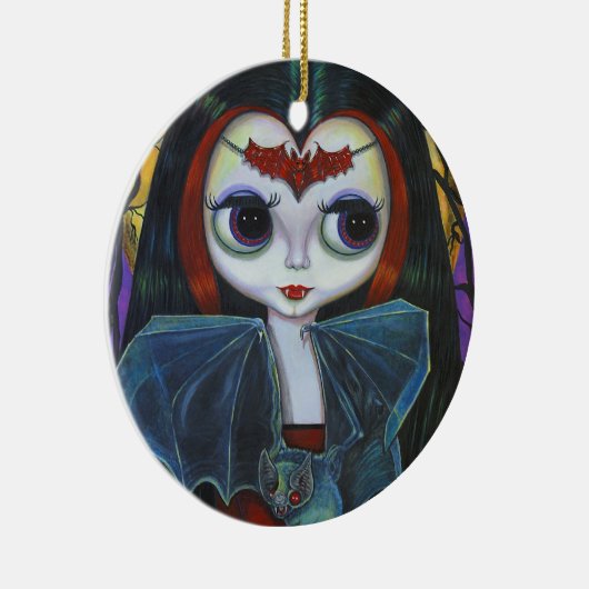Cute Vampire Doll met Bat Keramisch Ornament (Rechts)