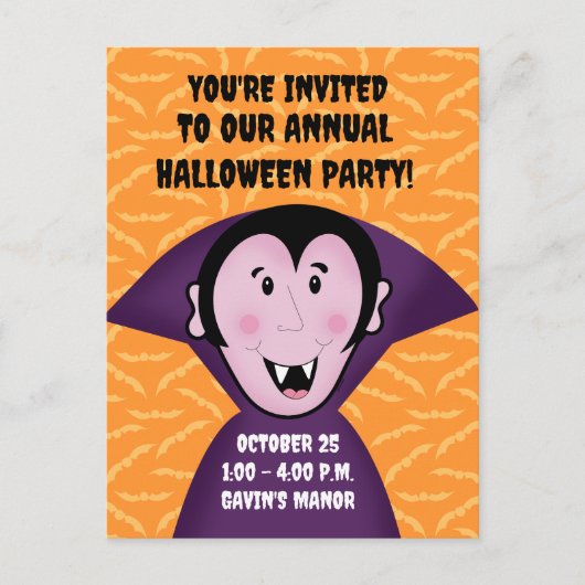 Cute Vampire Dracula Invitation du parti Halloween (Devant)