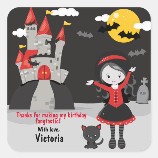 Cute Vampire Girl Halloween Kinder Spooky Vierkante Sticker (Voorkant)