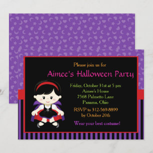 Cute Vampire Girl Halloween Party Kaart
