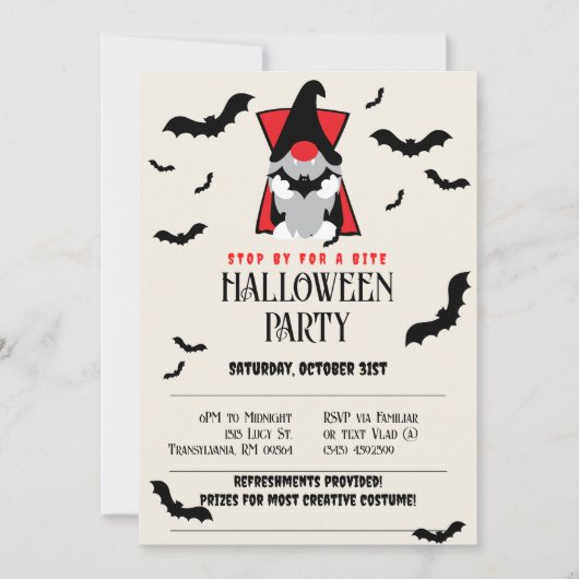 Cute Vampire Gnome Halloween Invitation (Devant)