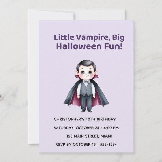Cute Vampire Halloween Birthday Invitation (Devant)