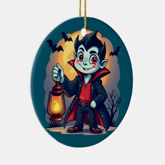 Cute Vampire with Lantern Kawaii Halloween Keramisch Ornament (Rechts)