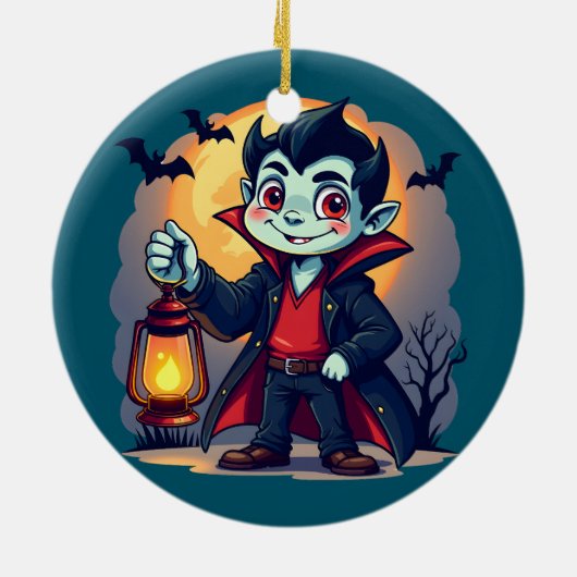 Cute Vampire with Lantern Kawaii Halloween Keramisch Ornament (Achterkant)
