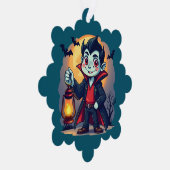 Cute Vampire with Lantern Kawaii Halloween Ornament Kaart (Rechts)