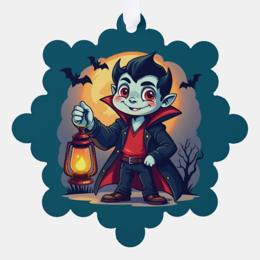 Cute Vampire with Lantern Kawaii Halloween Ornament Kaart (Achterkant)