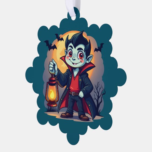 Cute Vampire with Lantern Kawaii Halloween Ornament Kaart (Links)