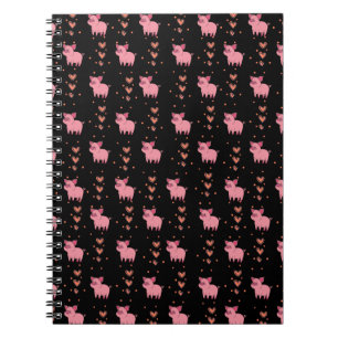 Cute Varken Biggetje met Roze Hart Patroon Zwarte Notitieboek