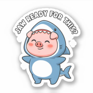 Cute Varken in Haaienpak "Klaar Voor Deze?" Sticker