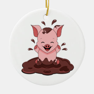 Cute varken spelen in modder keramisch ornament