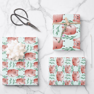 Cute Varkens Cadeautags Boerderijdier Verjaardag & Inpakpapier Vel
