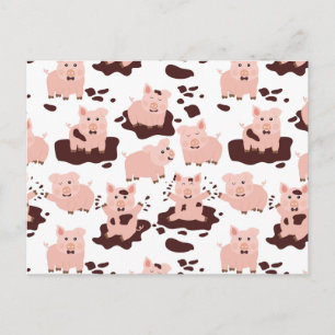 Cute Varkens Spelen in Modder Boerderij Dieren Briefkaart