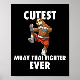 Cute vechtende luiaard ooit - Muay Thai Kickboksen Poster