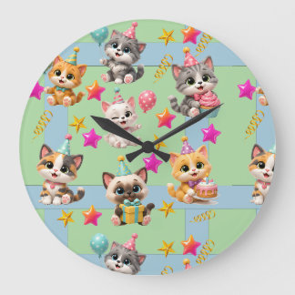 Cute Verjaardagsfeest Cats Inpakpapier | Kawaii K Grote Klok