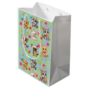 Cute Verjaardagsfeest Cats Inpakpapier Kawaii K Medium Cadeauzakje