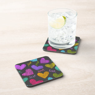 Cute Vibrant Gekrabbelde Harten met Liefde Lettert Drankjes Onderzetter